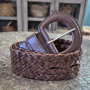 Brown Braided Leather Belt in EUC. Fits up to 37".